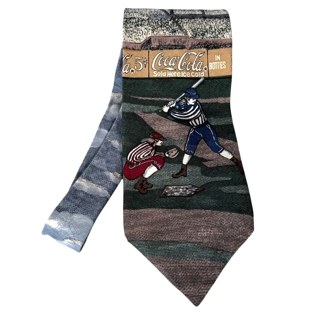 Vintage Coca Cola Van Heusen Corporate Casual Novelty Silk Necktie Baseball USA